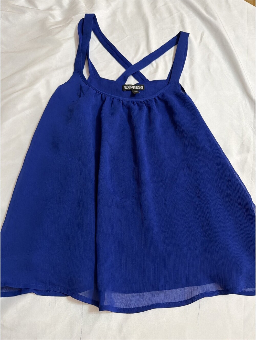 Express Blue Chiffon Double Strap Tank Blouse Women's XS Double Layer